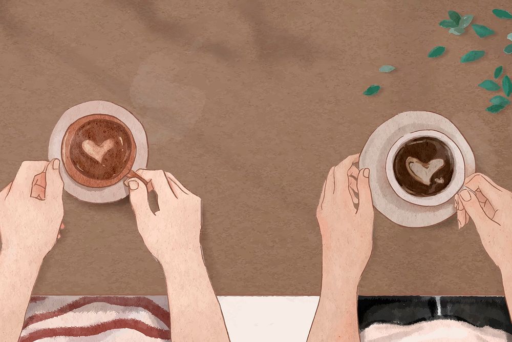 Perfect coffee date Valentine&rsquo;s vector aesthetic illustration background