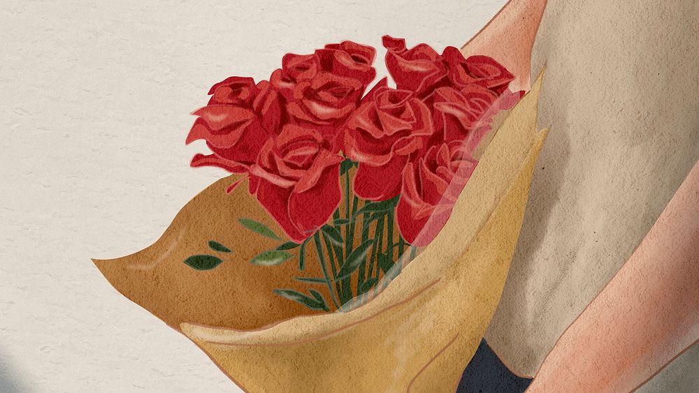Roses bouquet Valentine&rsquo;s gift psd hand drawn illustration