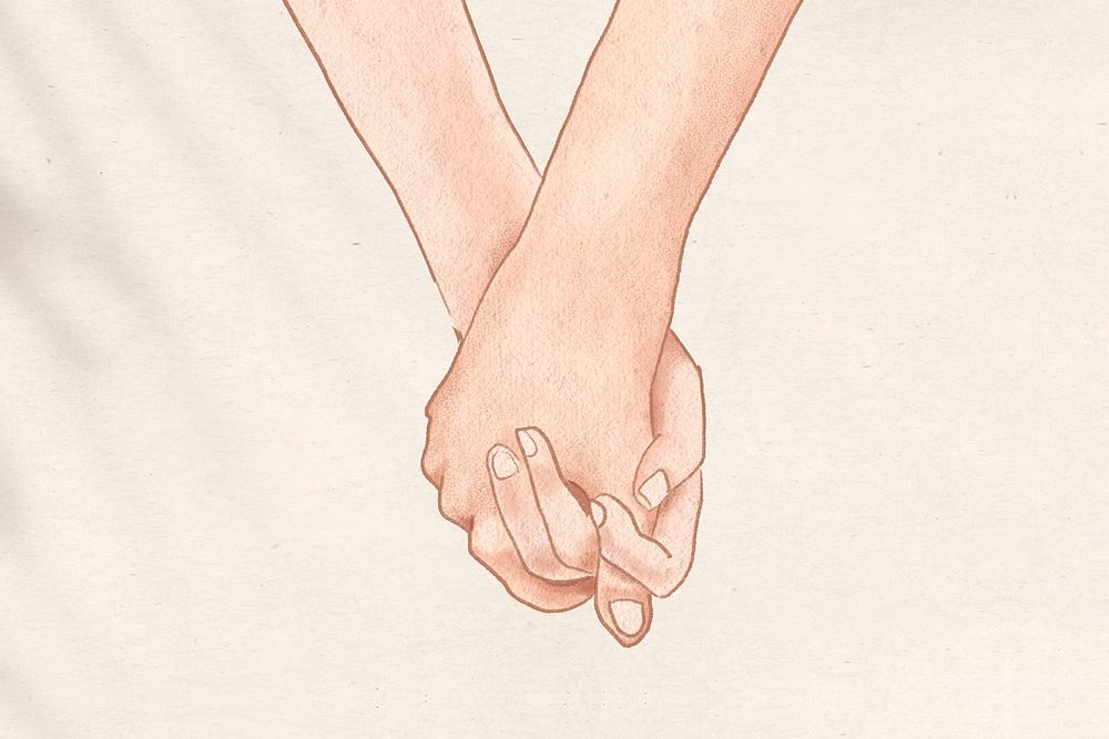 Couple holding hands romantically psd aesthetic illustration background