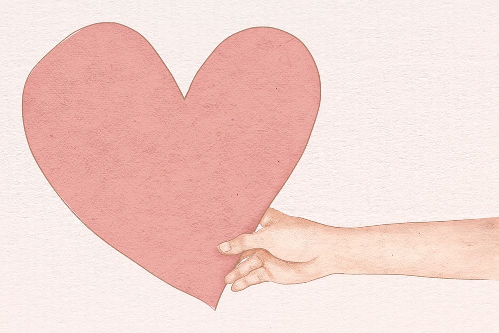 Hand holding heart psd for Valentine&rsquo;s day hand drawn illustration