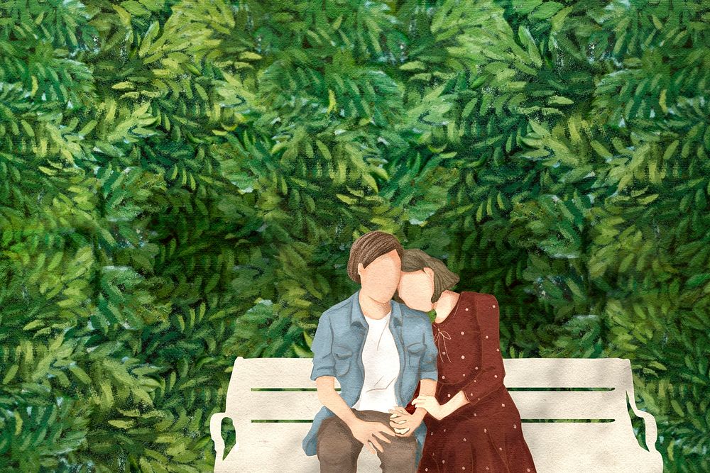 Couple on a date psd in the garden Valentine’s theme hand drawn illustration