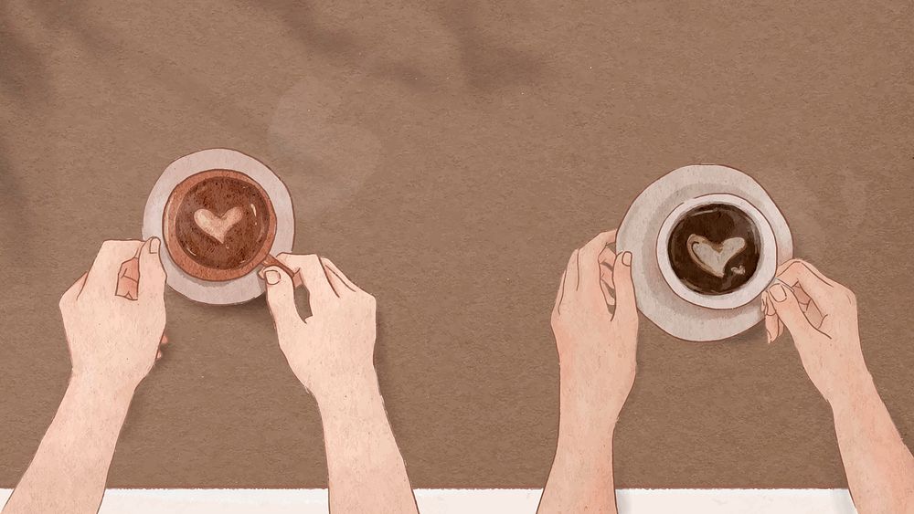 Coffee date Valentine&rsquo;s vector hand drawn illustration background