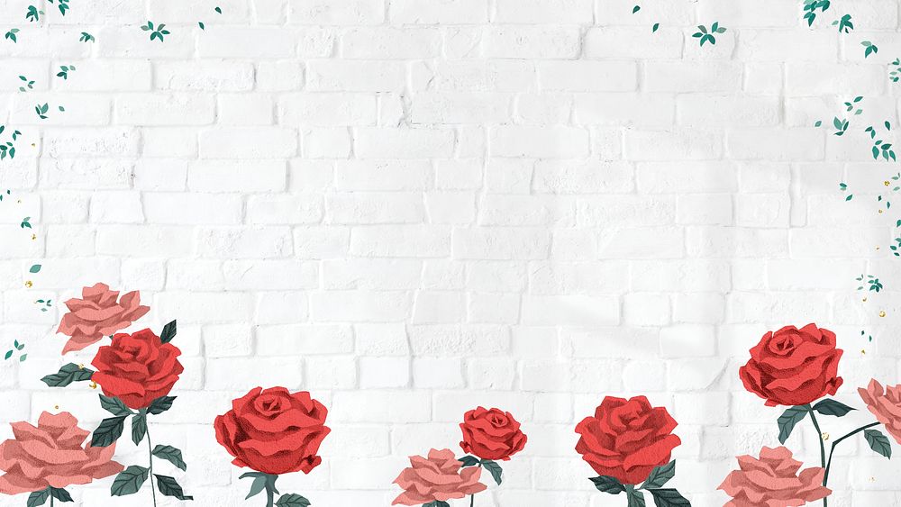 Valentine’s red roses frame psd transparent with brick wall background