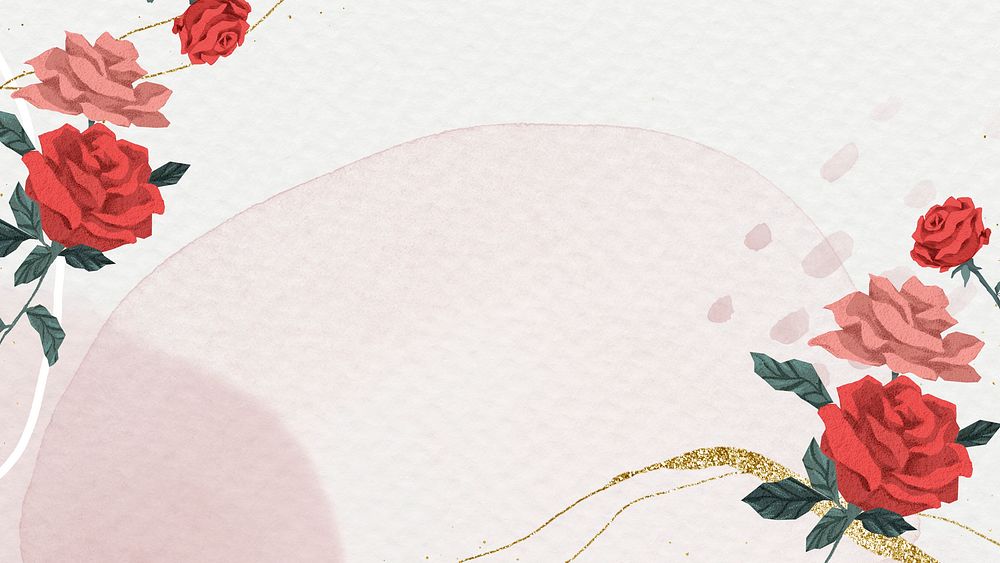 Pink Valentine&rsquo;s roses with gold border psd abstract watercolor wallpaper
