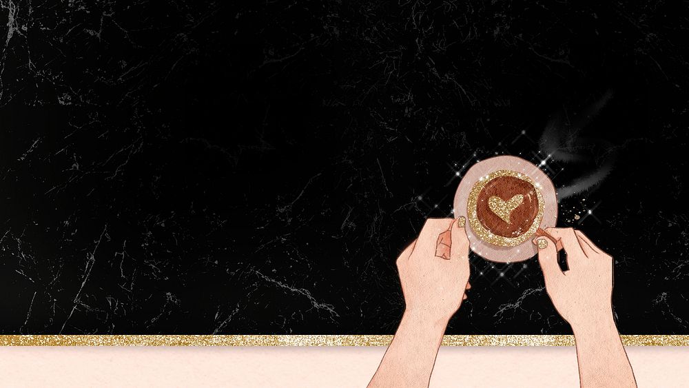 Cute coffee date Valentine&rsquo;s psd black glittery marble texture mobile wallpaper