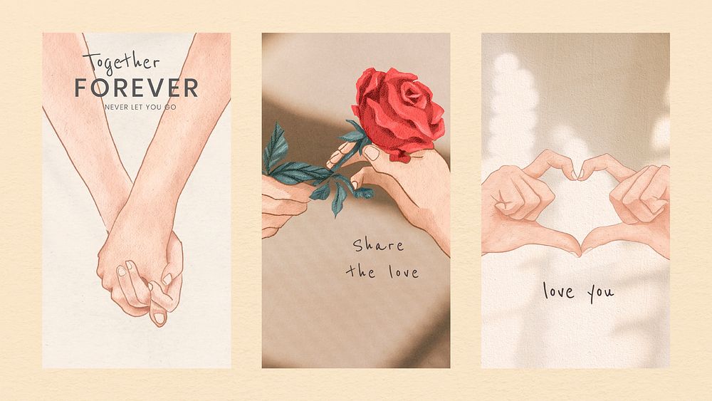 Romantic Valentine&rsquo;s graphic templates vector mobile wallpaper collection