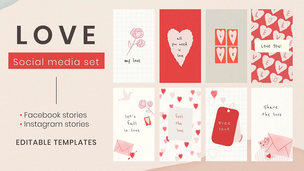 Valentine social media template vector collection