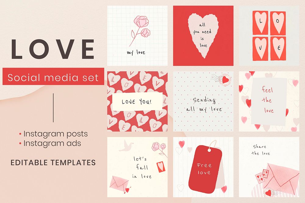 Valentine social media template vector set