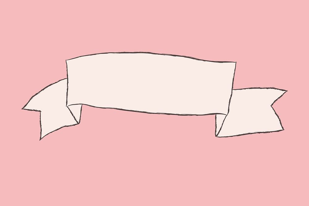 Cute doodle ribbon banner vector for social media post