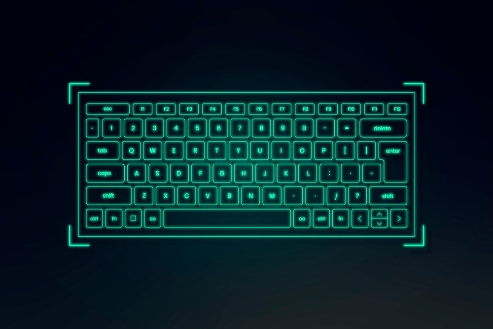 AR keyboard hologram psd neon green for smart technology device