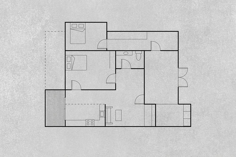 Floor plan with furniture blueprint illustration