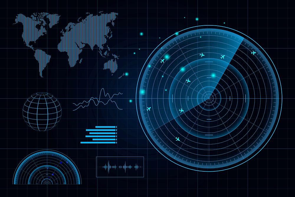 Digital blue radar scan vector military force technology