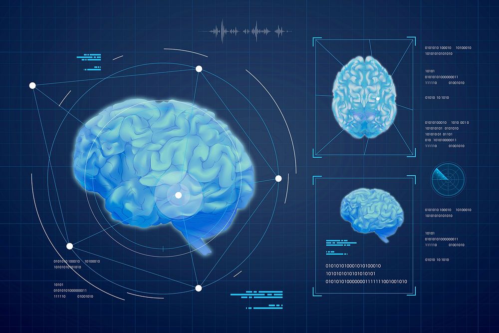 Brain hologram medical technology vector screen