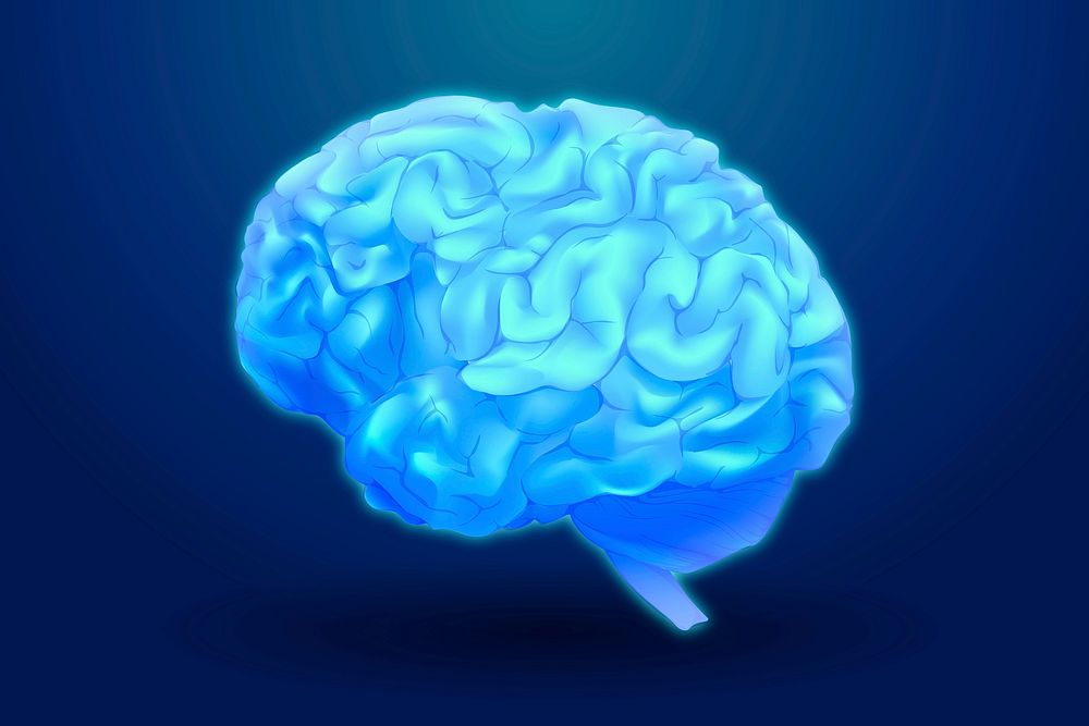 Engraving blue human brain vector medical illustration