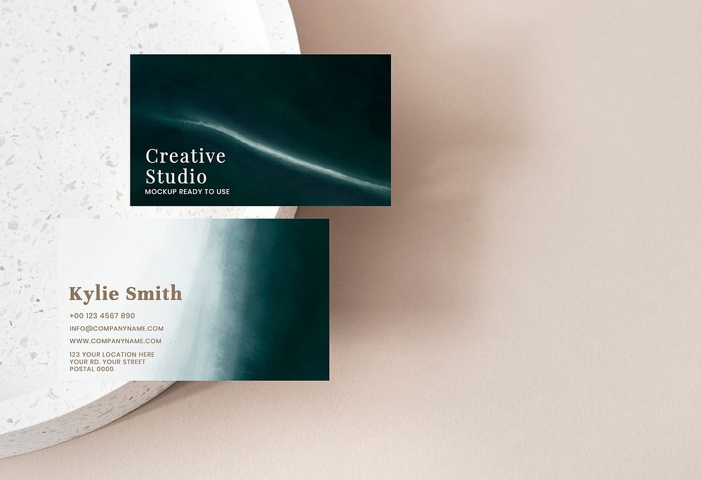 Aesthetic business card mockup psd on light pink background
