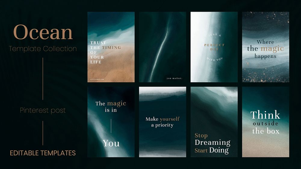 Aesthetic positive quotes psd template watercolor ocean set