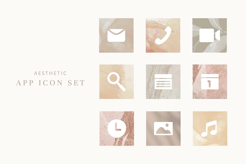 Aesthetic app icons psd earth tone theme for mobile phone collection
