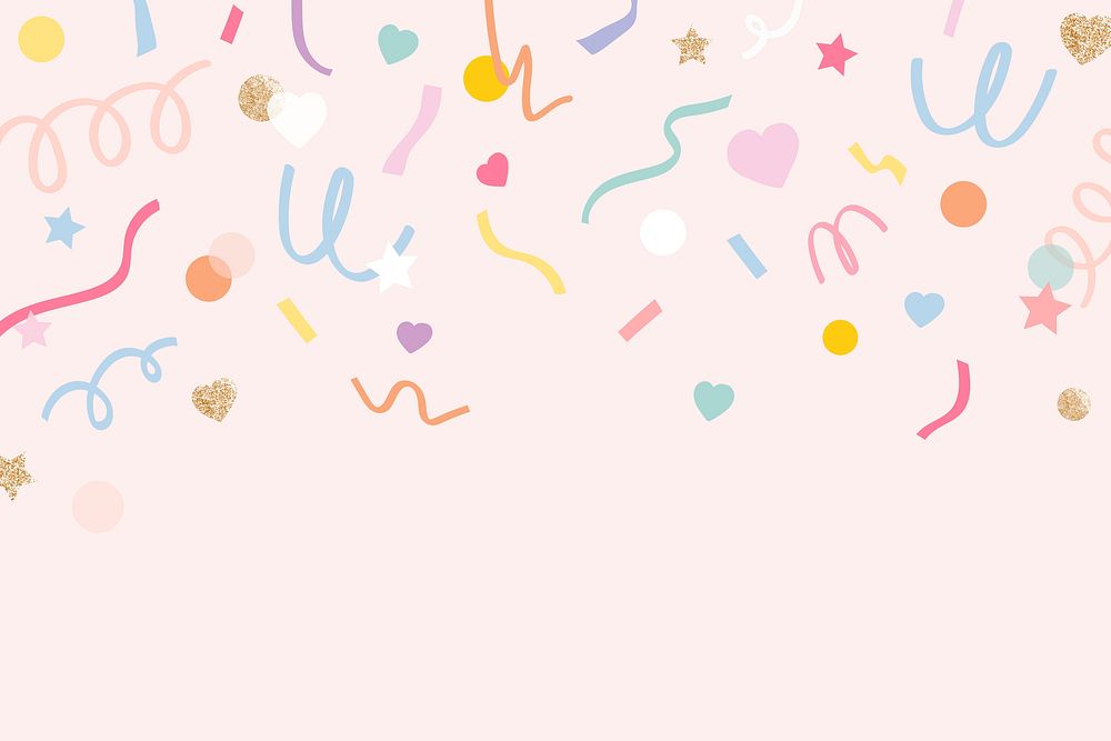 Confetti background vector in cute pastel pink pattern