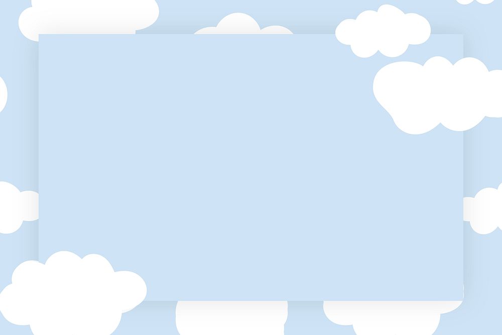 Cloudy sky frame vector in cute pastel pattern