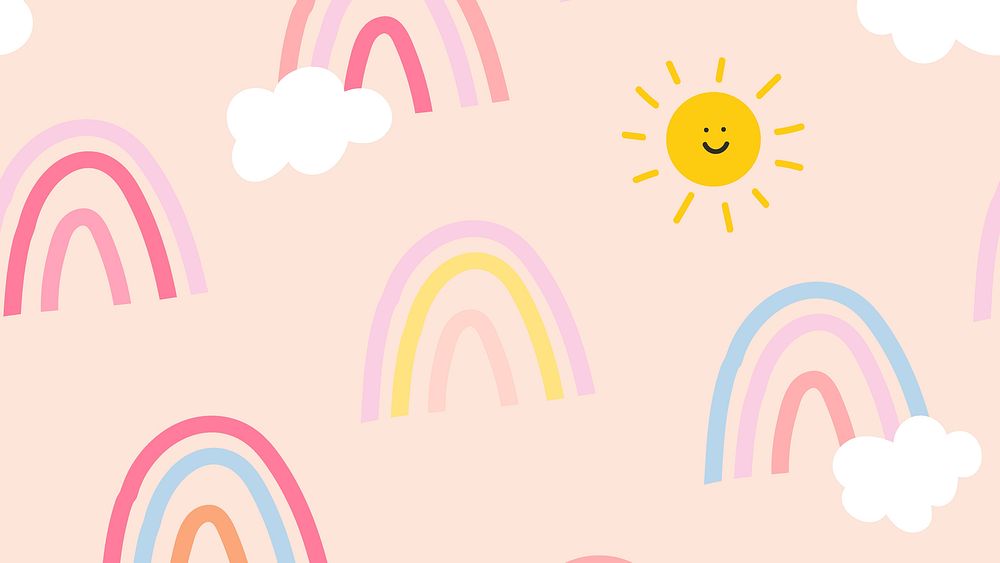 Cute rainbow art desktop wallpaper, seamless pattern drawing background