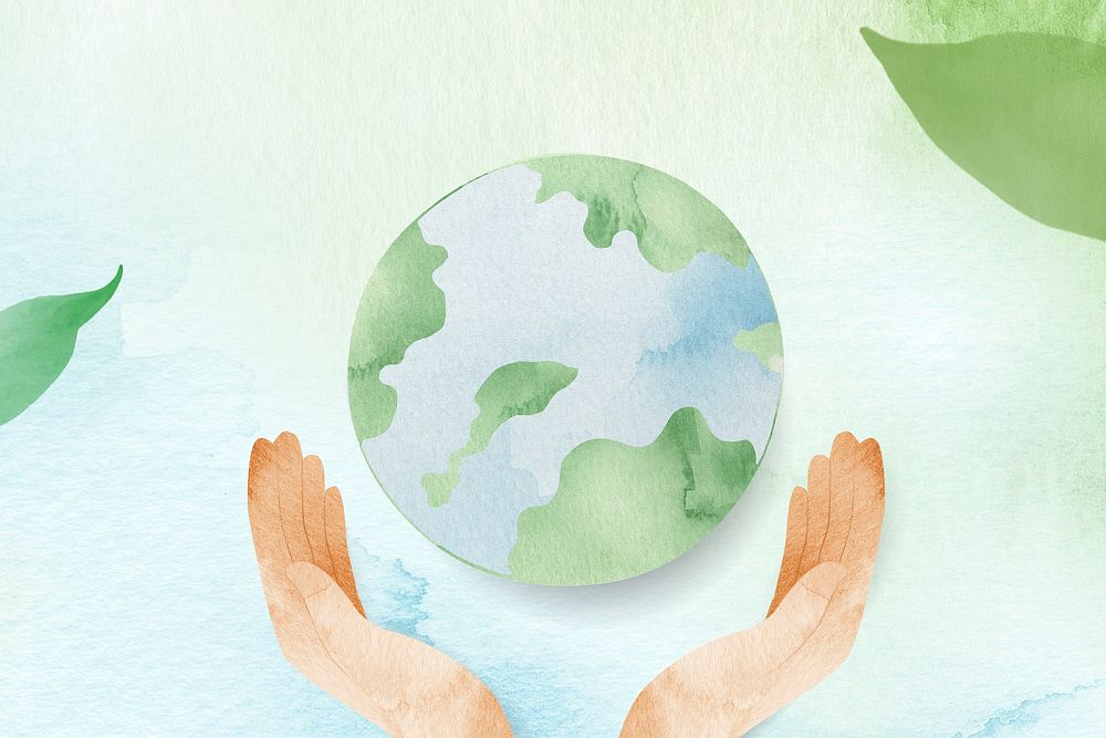 Watercolor background psd with hands protecting the world illustration 