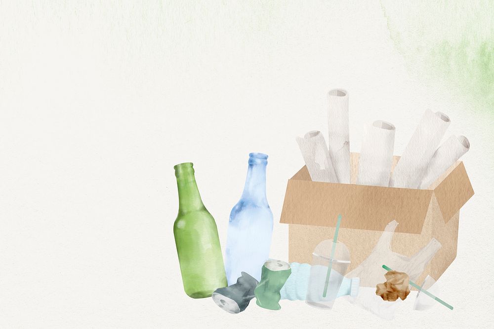 Waste recycling environment background psd in watercolor illustration