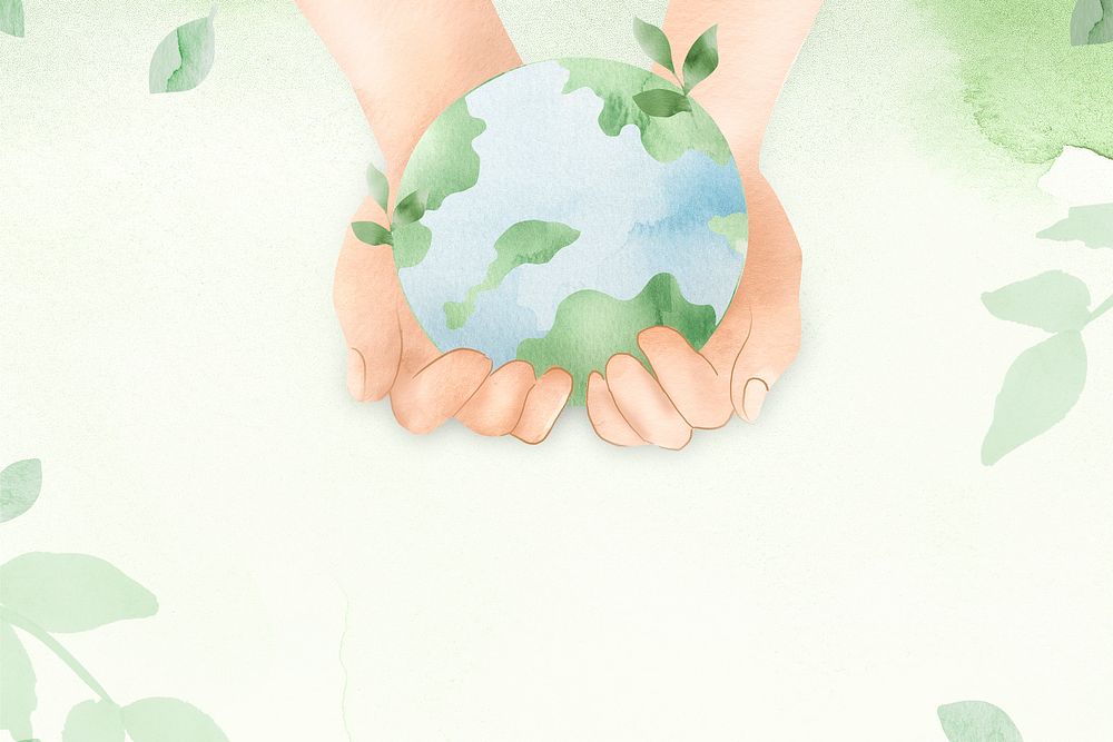 Watercolor background psd with hands protecting the world illustration 