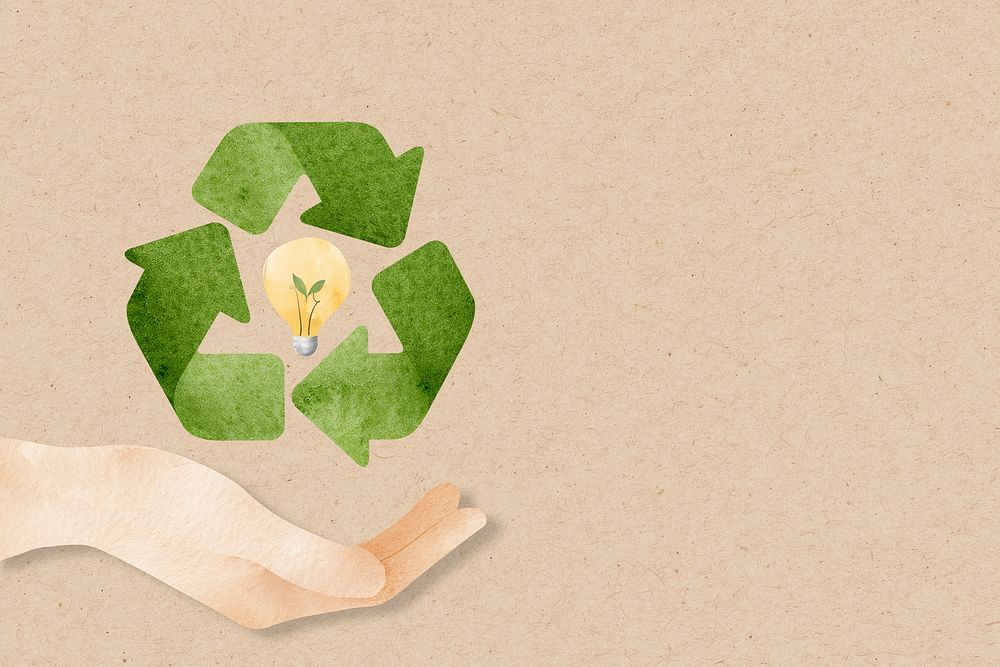 Recycle background psd with hand and light bulb in watercolor illustration