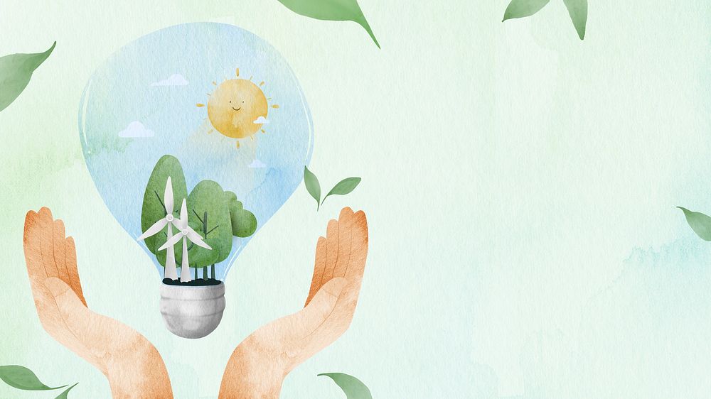 Sustainable background psd with earth in a light bulb watercolor illustration                                               …