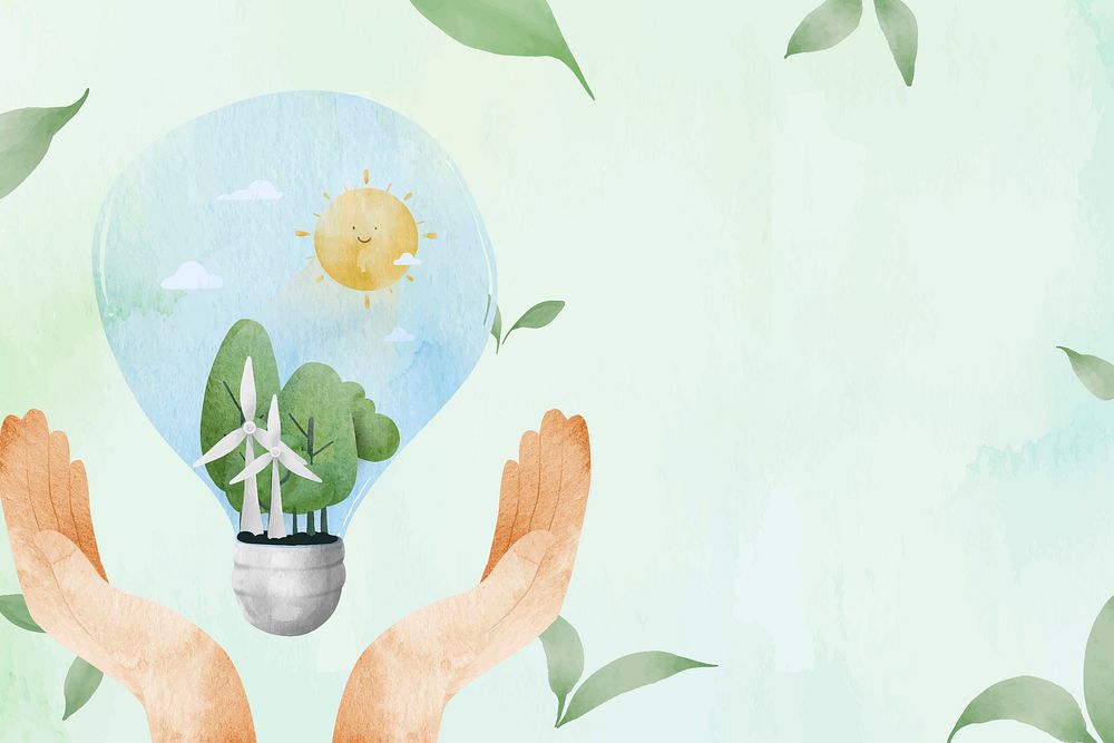 Sustainable background vector with earth in a light bulb watercolor illustration                                            …