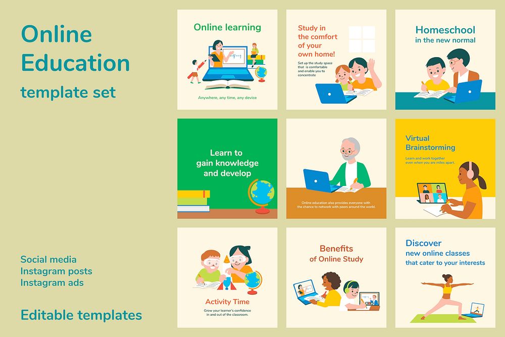 Online learning editable template vector education pack