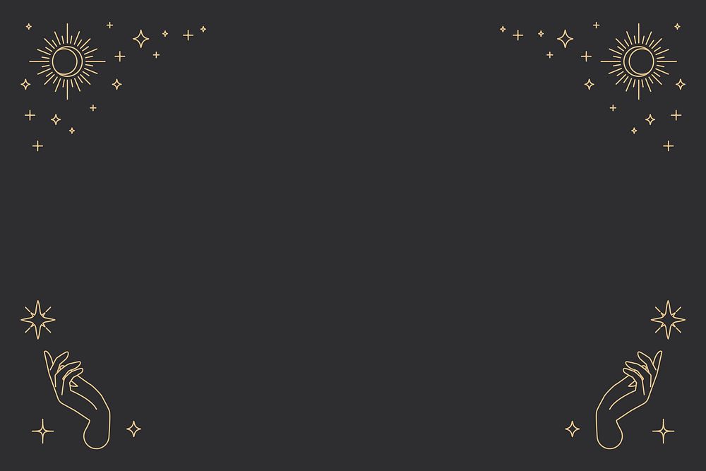 Gold celestial objects linear style frame background on black