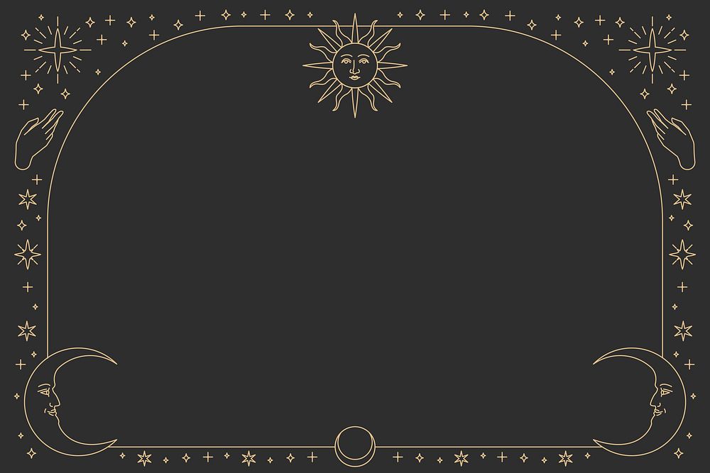 Monoline celestial icons frame vector desktop background on black