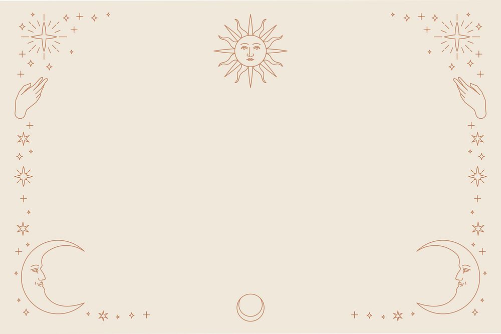 Gold celestial psd sun and crescent moon monoline background on beige