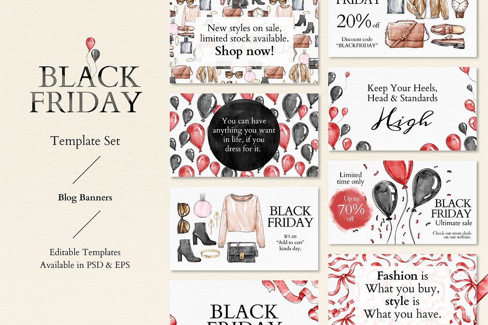 Black Friday sale template vector set for blog banners