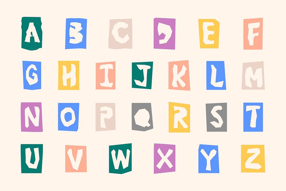 Paper cut alphabet typography psd set