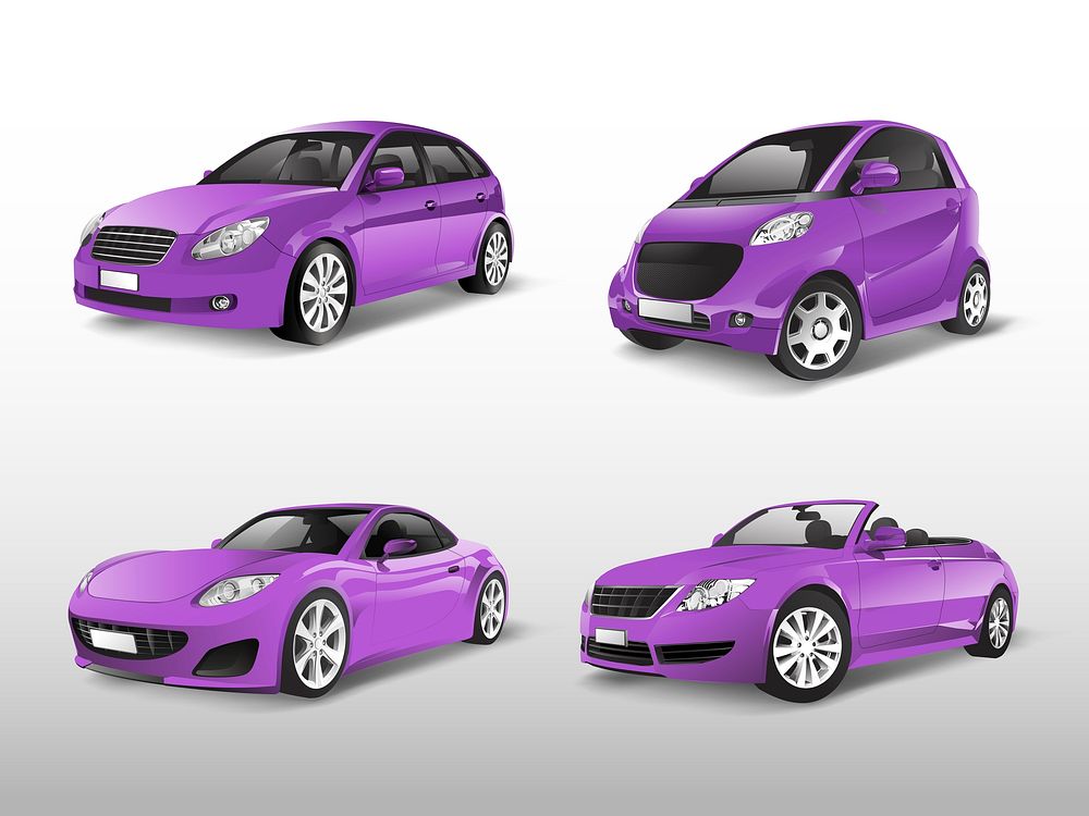 Set of purple car vectors
