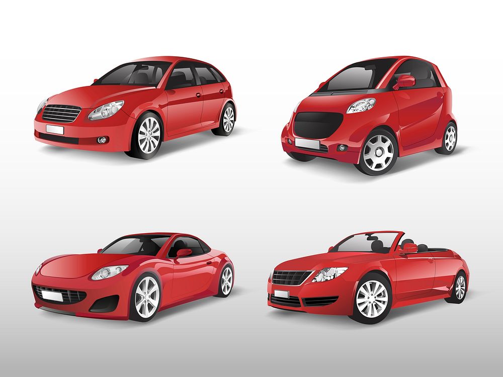 Set of red car vectors