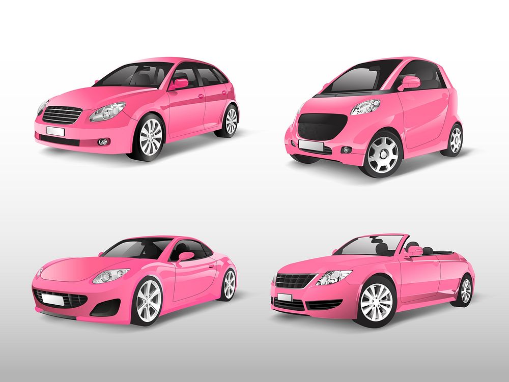 Set of pink car vectors