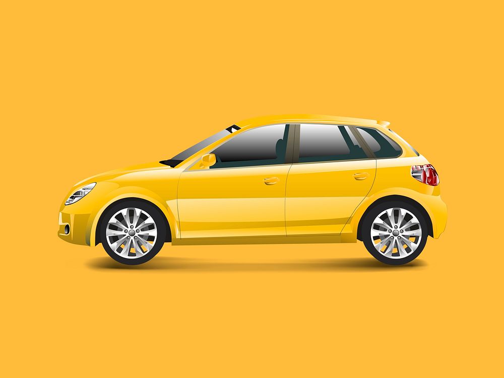 Yellow hatchback car in a yellow background vector