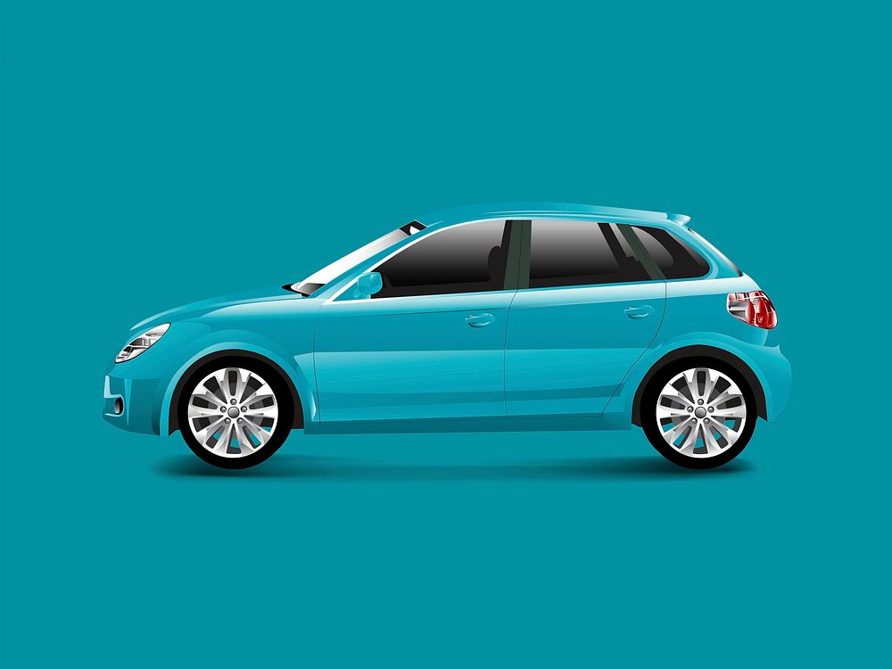 Blue hatchback car in a blue background vector