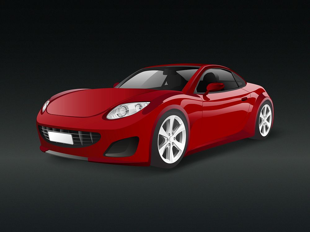 Red sports car in a black background vector