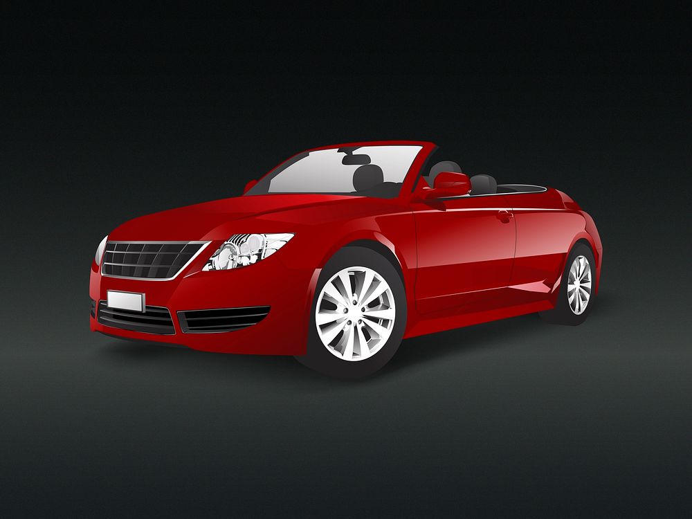 Red convertible car in a black background vector