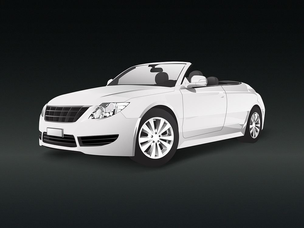 White convertible car in a black background vector