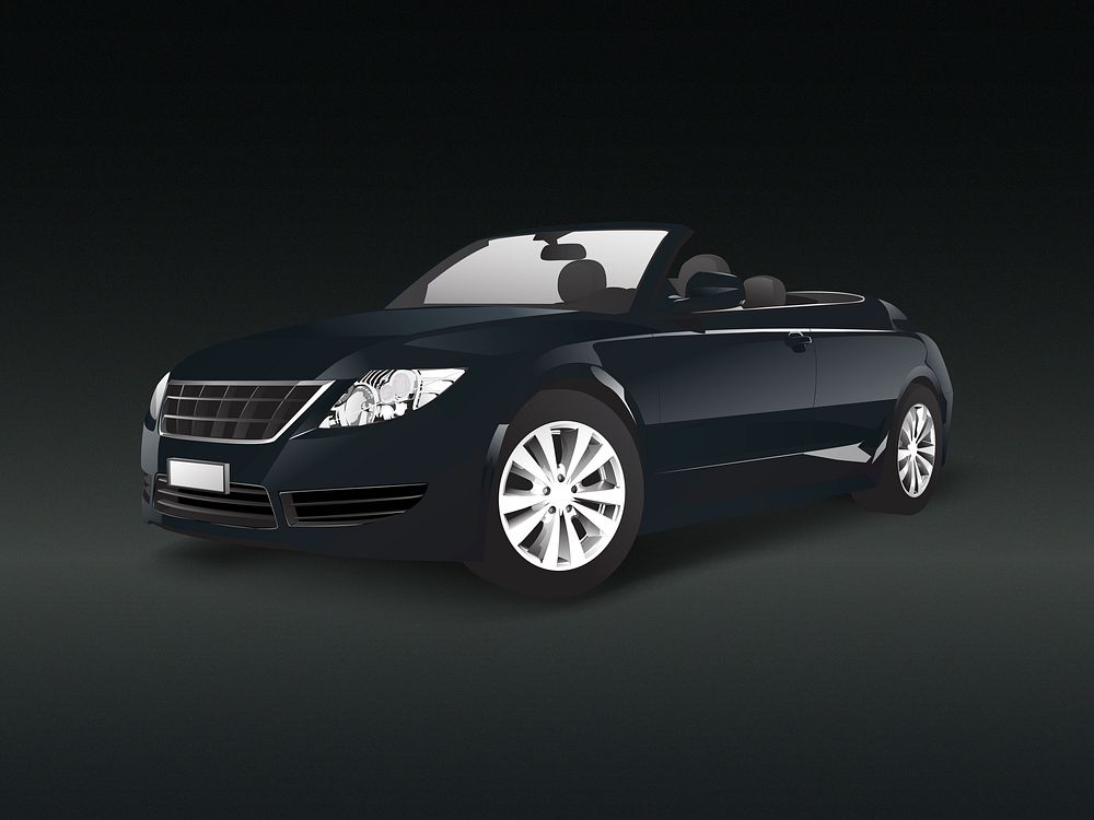 Black convertible car in a black background vector