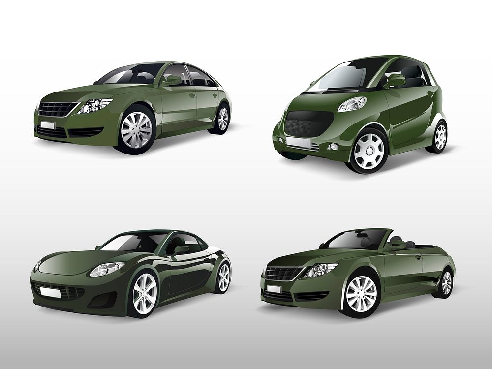 Set of various green car vectors