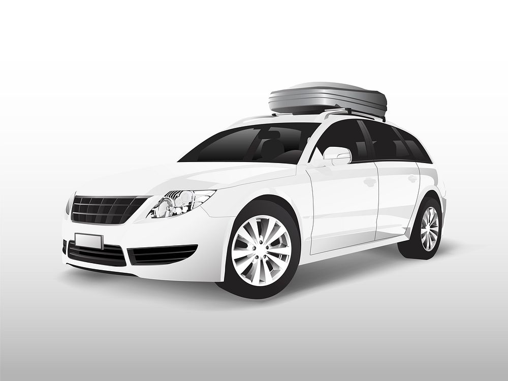 White SUV with a roof storage box
