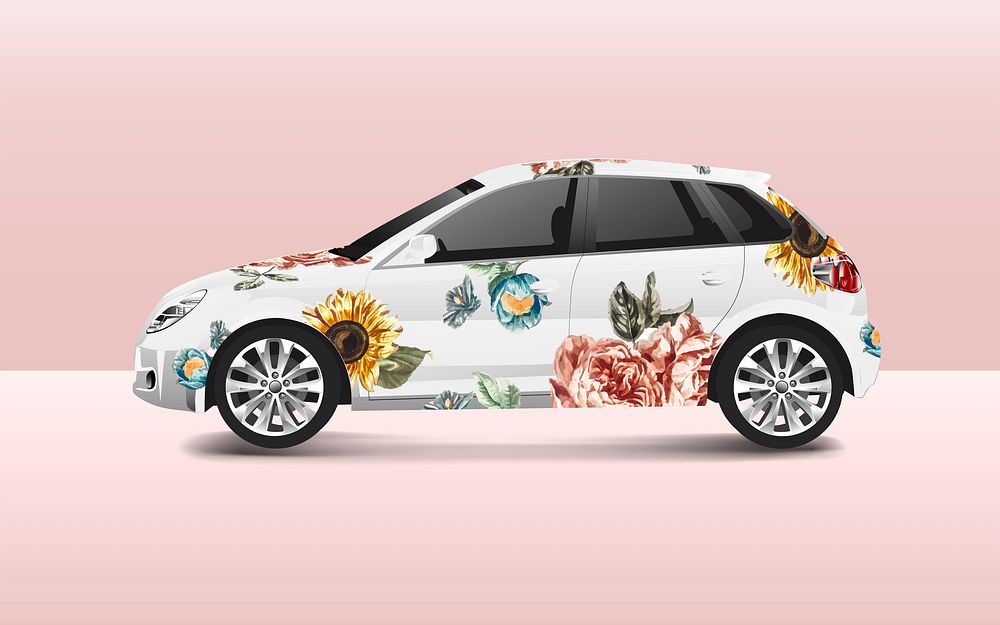 Floral design on a hatchback car vector