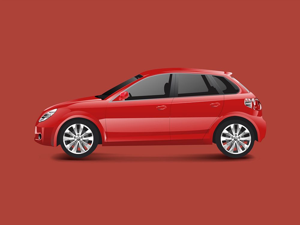 Red hatchback car in a red background vector