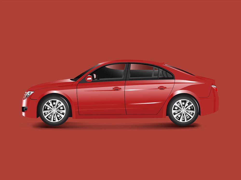 Red sedan car in a red background vector